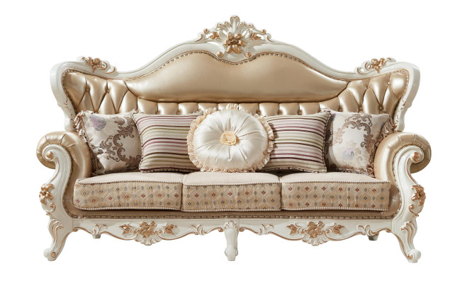 Sofa 3 Sitzer Beige Luxus Leder Wohnzimmer Klassische Elegantes Sofa