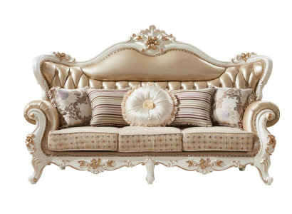 Sofa 3 Sitzer Beige Luxus Leder Wohnzimmer Klassische Elegantes Sofa