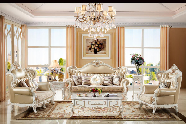 Sofa 3 Sitzer Beige Luxus Leder Wohnzimmer Klassische Elegantes Sofa