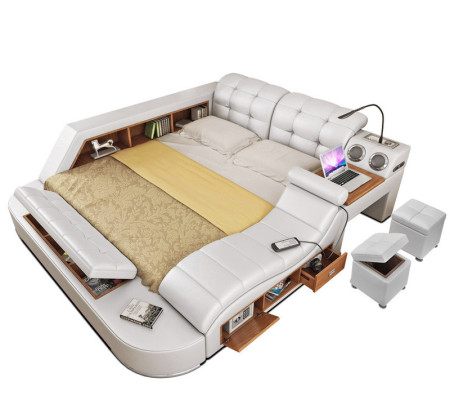 Multifunktion Bett Regal Schrank USB Ladestation Doppel Leder Betten