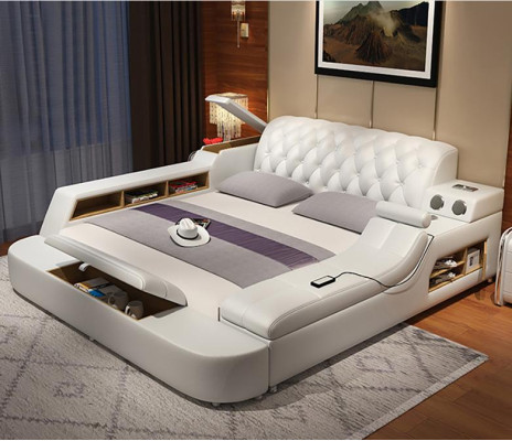 Design Bett XXL Big Betten Leder Hotel Polster 180x200 Multifunktion Regal
