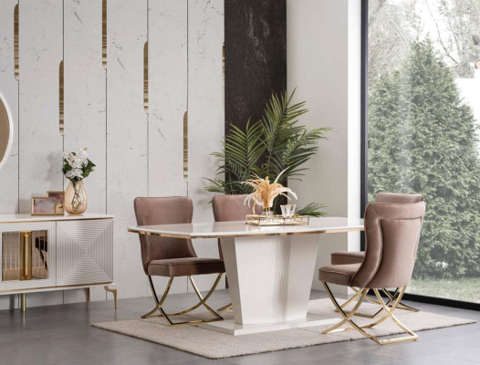 Luxus Esszimmer Essgarnitur Esstisch Set Essgruppe Tisch Stühle Kommode 7tlg