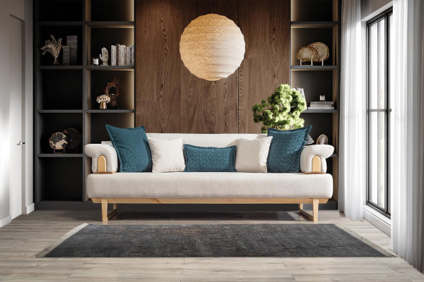 Modern Sofagarnitur 3+3+1 Sitzer Garnitur Set Sofas Sessel Holz mit Textil