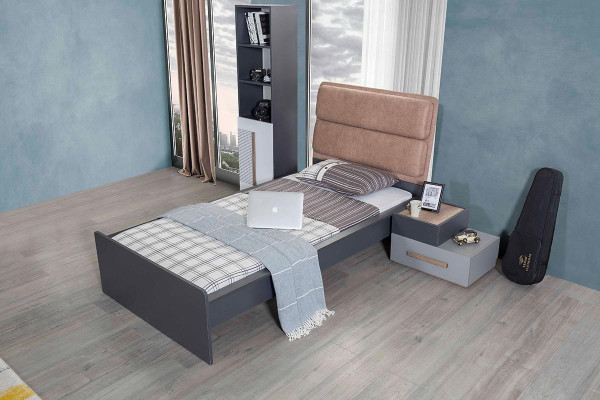 Graues Jugendzimmer Kleiderschrank Bücherregal Kinderzimmer Bett 5tlg