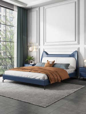 Modernes Hotel Leder Stoff Doppelbett 160x200cm Designer Bett Doppel