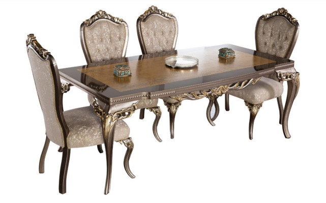 Stuhl Set 4x Lehn Stühle Esszimmerstuhl Holz Luxus Esszimmer Stoff Barock Stühle