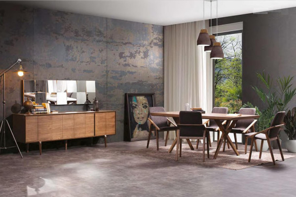 Großes Holz Esszimmer Set Esstisch Sideboard 6x Stühle Möbel Set 