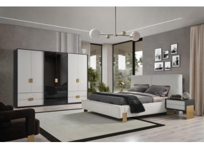 Schlafzimmer Set Bett 2x Nachttische Kleiderschrank Luxus neu 4tlg.Holz 