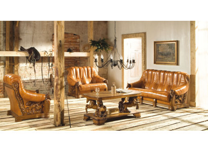 Wohnzimmer Sofagarnitur Couch Sitz Sofa Leder Holz 3+2 Set Garnitur Neu