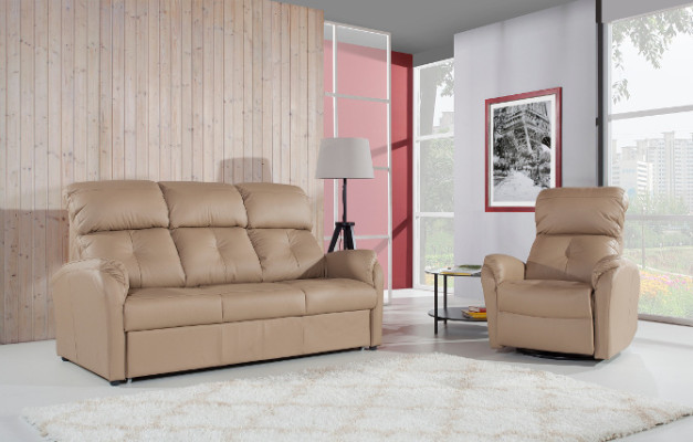 Sofagarnitur 3+2 Sitzer Set Design Sofa Polster Couch 100% Leder Bettfunktion