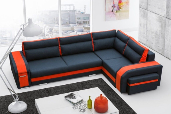 Sofa Schlafsofa Designer Sofa mit Bettfunktion + Bettkasten Ecksofa Couch (Neu)