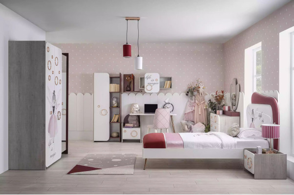 Luxus Kinderzimmer Set Bett Schrank Regal Kinder Möbel Holz Rosa 8tlg