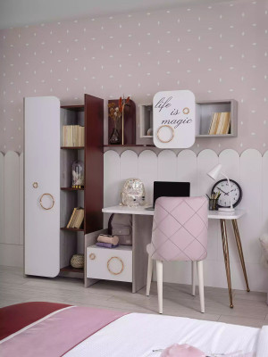 Luxus Kinderzimmer Set Bett Schrank Regal Kinder Möbel Holz Rosa 8tlg