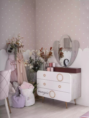 Luxus Kinderzimmer Set Bett Schrank Regal Kinder Möbel Holz Rosa 8tlg