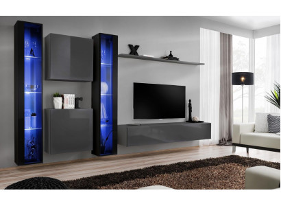 Wohnzimmermöbel 2x Wandschrank Grau Modern Sideboard Einrichtung Hänge Vitrine