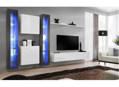 Wohnwand Komplett Set 6tlg Hänge Vitrine Wohnzimmermöbel Wandschrank