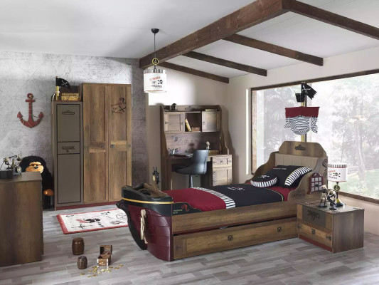 Kinderzimmer Piraten Bett Schiff Kleiderschrank Tisch Doppelte Betten 5tlg