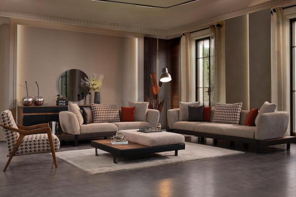 Dunkel-Beige Sofagarnitur 4 Sitzer Zweier Luxuriöser Wohnzimmer Sessel