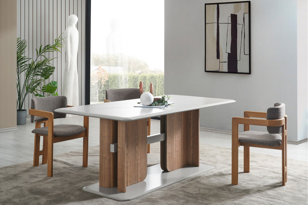Braun-Weißes Esszimmer Set Esstisch 4x Stühle Kommode Designer Essgruppe
