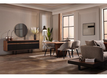 Essbereich Möbel Designer Esstisch Holz Kommode 4x Stühle Sideboard 7tlg