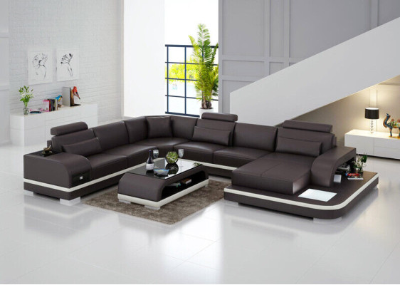 Ledersofa Couch Wohnlandschaft Ecksofa Eck Garnitur Design Modern Sofa +USB Neu