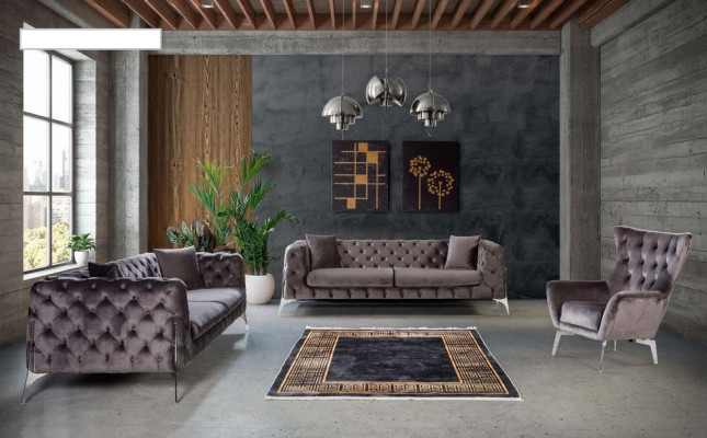 Chesterfield grau Sofa 3Sitzer Wohnzimmer Sofas Textil Polster