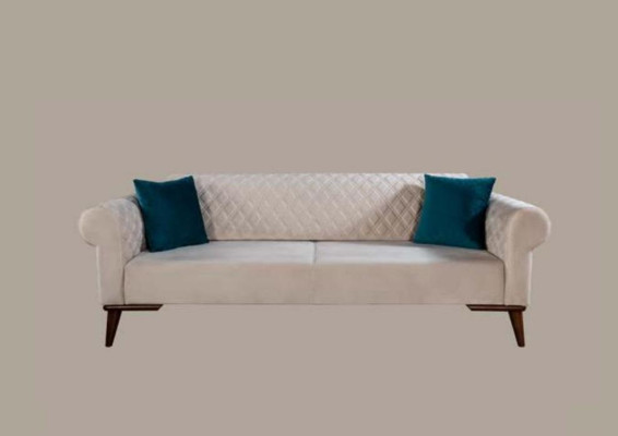 Beige Dreisitzer Couch Elegante Sofa Sitzmöbel Wohnzimmer Samt