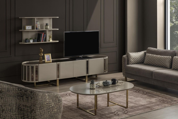 Ovaler Fernseh Ständer rtv Lowboard tv Sideboard Kommode Wohnzimmer Holz Möbel