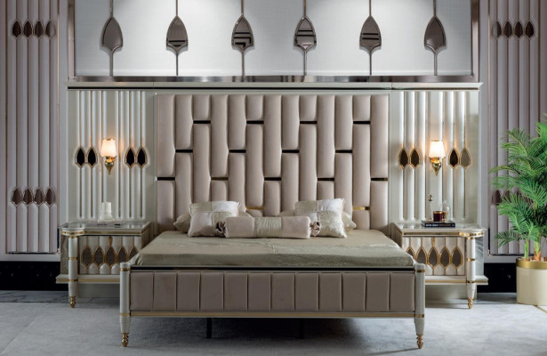 Bett Beige Metall Möbel Elegantes Design Schlafzimmer Möbel Luxus Neu