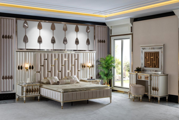 Bett Beige Metall Möbel Elegantes Design Schlafzimmer Möbel Luxus Neu