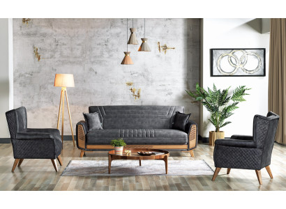 Design Modernes Wohnzimmer Set Sofagarnitur 3+3+1 Grau Wohnzimmer Möbelset
