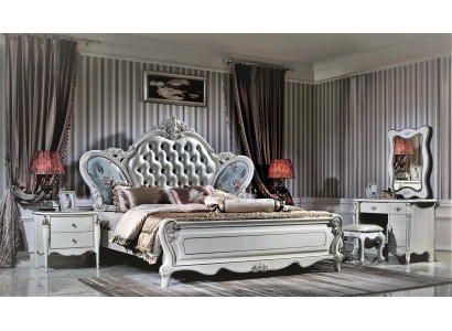 Design Schlafzimmer 3tlg. Bett 2x Nachttisch Klassischer Luxus Betten Set Leder