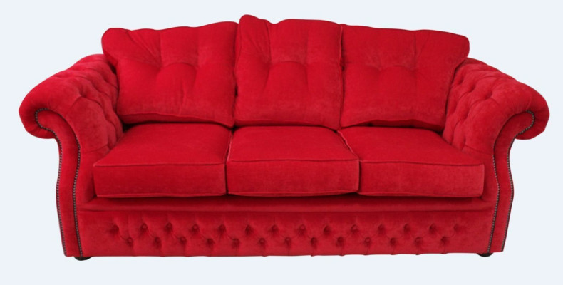 Rote Chesterfield Stoff Polster Dreisitzer Wohnzimmer Couch Design