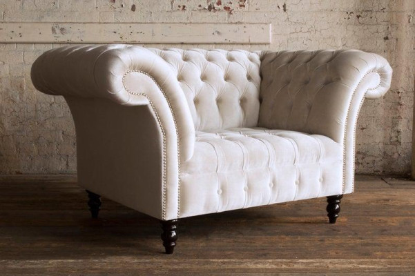 Chesterfield Sessel Fernseh Couch 1 Sitzer Sofa Textil Stoff Couchen Polster #4