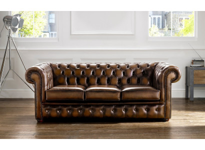 Chesterfield 3 Sitzer Polster Couch Antik Stil Leder Textil Stoff Sofa Couchen