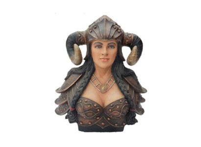 Büste Eines Kriegers in Einem Helm mit Hörnern Wikinger Statuen Figuren Statue