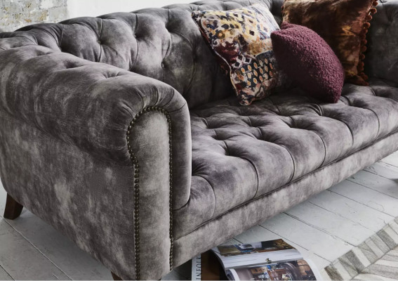 Klassische Leder Couch - Graue Chesterfield Stoff Sofa 3 Sitzer  Neu jvmoebel ®