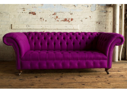 Chesterfield 3 Sitzers Klassische Luxus Lila Pink Rosa Sofa Couch Textil Couch