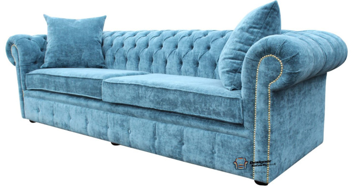 Klassische Wohnzimmer Sofa - Blaue Chesterfield Stoff Couch 3 Sitzer  jvmoebel ®