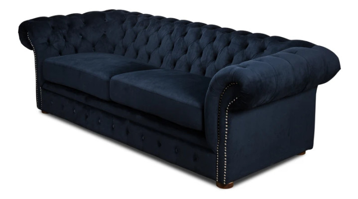 Klassische Wohnzimmer Couch - Blaue Chesterfield Stoff Sofa 3 Sitzer  jvmoebel ®