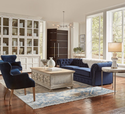 Klassische Wohnzimmer Couch - Blaue Chesterfield Stoff Sofa 3 Sitzer  jvmoebel ®