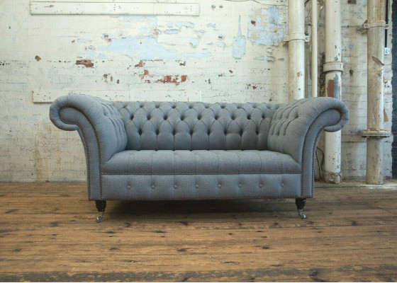 Chesterfield Original Sofa JVMoebel Textil Sofas Stoff Grau 185cm Couch Couchen