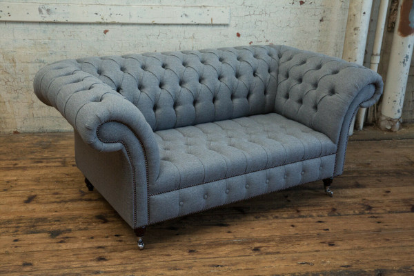 Chesterfield Original Sofa JVMoebel Textil Sofas Stoff Grau 185cm Couch Couchen