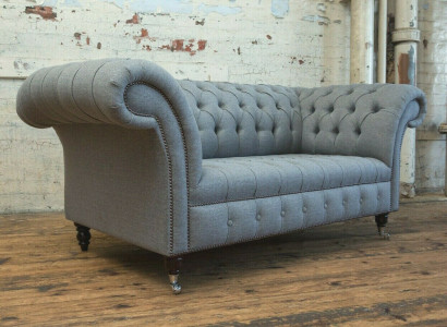 Chesterfield Original Sofa JVMoebel Textil Sofas Stoff Grau 185cm Couch Couchen