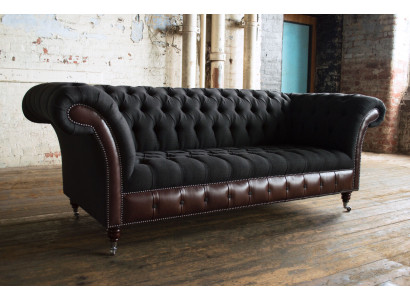 Chesterfield Original Sofa JVMoebel Couch Textil Sofas Couchen Stoff Schwarz Neu