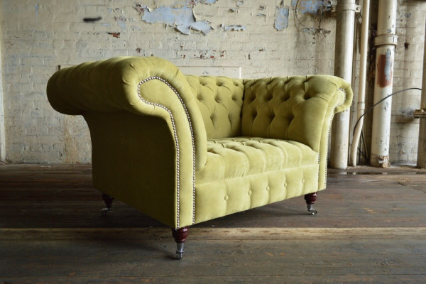 Chesterfield Design Stoff Couch Sessel 1.5 Sitzer Polster Sofas Lounge Samt Grün