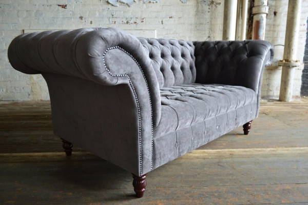 Chesterfield Sofa 2 Sitzer Couch Sofas Couchen Wohnzimmer Design Sofa Grau Neu