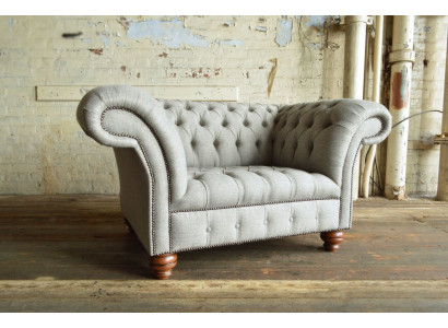Chesterfield Design Stoff Couch Sessel 1.5 Sitzer Polster Sofas Lounge Grau Samt