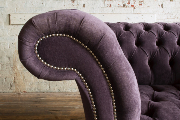 Chesterfield Sessel Couch Polster Sofa Couchen 1,5 Sitzer Einsitzer Lila Textil