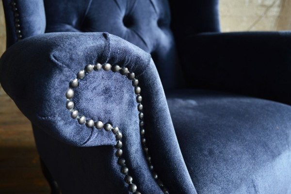 Blauer Ohrensessel Chesterfield Sofa Couch Polster 1 Sitzer Sessel Sofas Textil